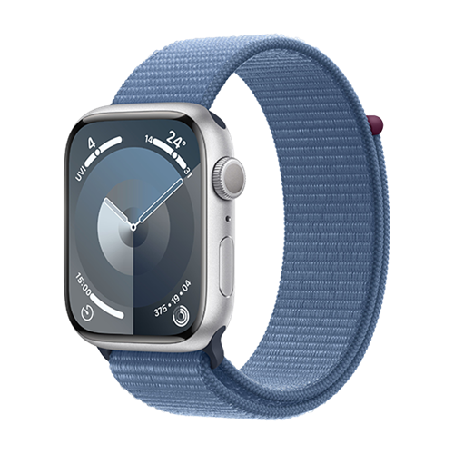 Apple Watch Series 9 GPS 45mm Silver Aluminium Case with Sport Loop - Winter Blue