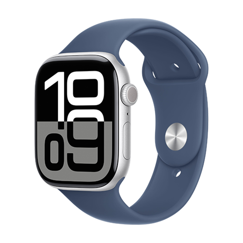  Apple Watch Series 10 GPS 46mm Silver Aluminium Case with Sport Band S/M - Denim