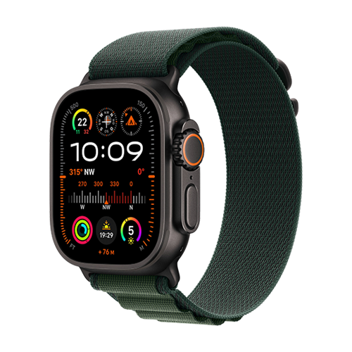 Apple Watch Ultra 2 Black LTE 49mm Titanium Case with Alpine Loop S - Dark Green